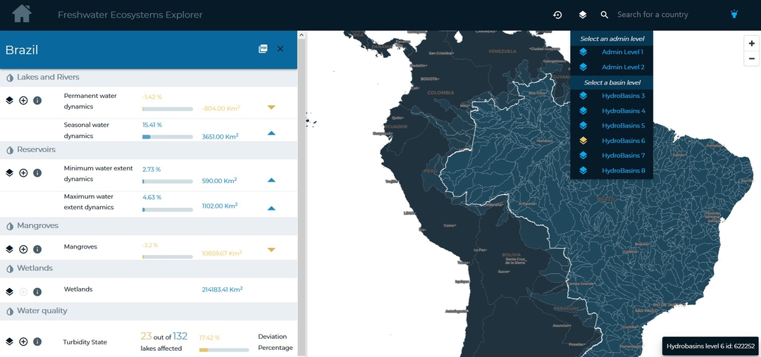 Visualizador y descarga de datos de ecosistemas de agua dulce de todo el mundo
