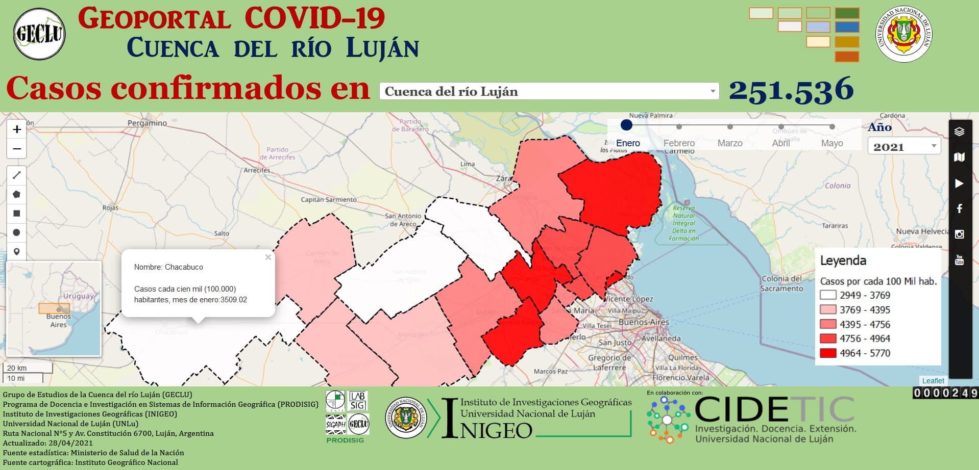 geoportal COVID-19 de la cuenca del río Luján