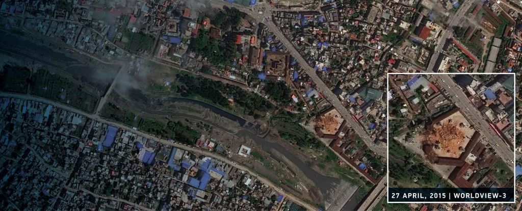 Katmandu (Nepal) el 27 de abril visto por el satélite Worldview 3. Imagen cortesía de Digital Globe Katmandu (Nepal) el 27 de abril visto por el satélite Worldview 3. Imagen cortesía de Digital Globe