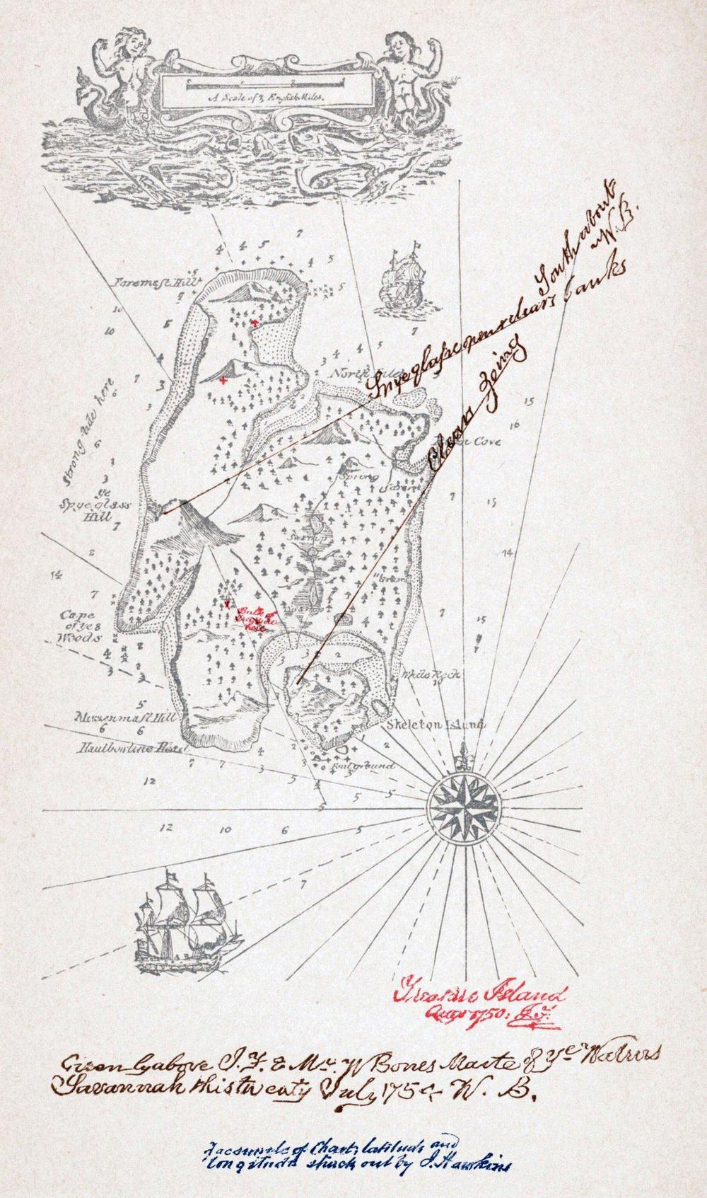 Mapa del tesoro de R.L. Stevenson, intentando reproducir el mapa original